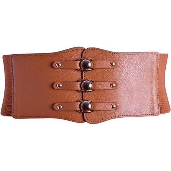 ✨ Wide PU Leather Stretch Belt | Elastic Waist Cinch with Gold Alloy Buckle - Picture 1 of 3